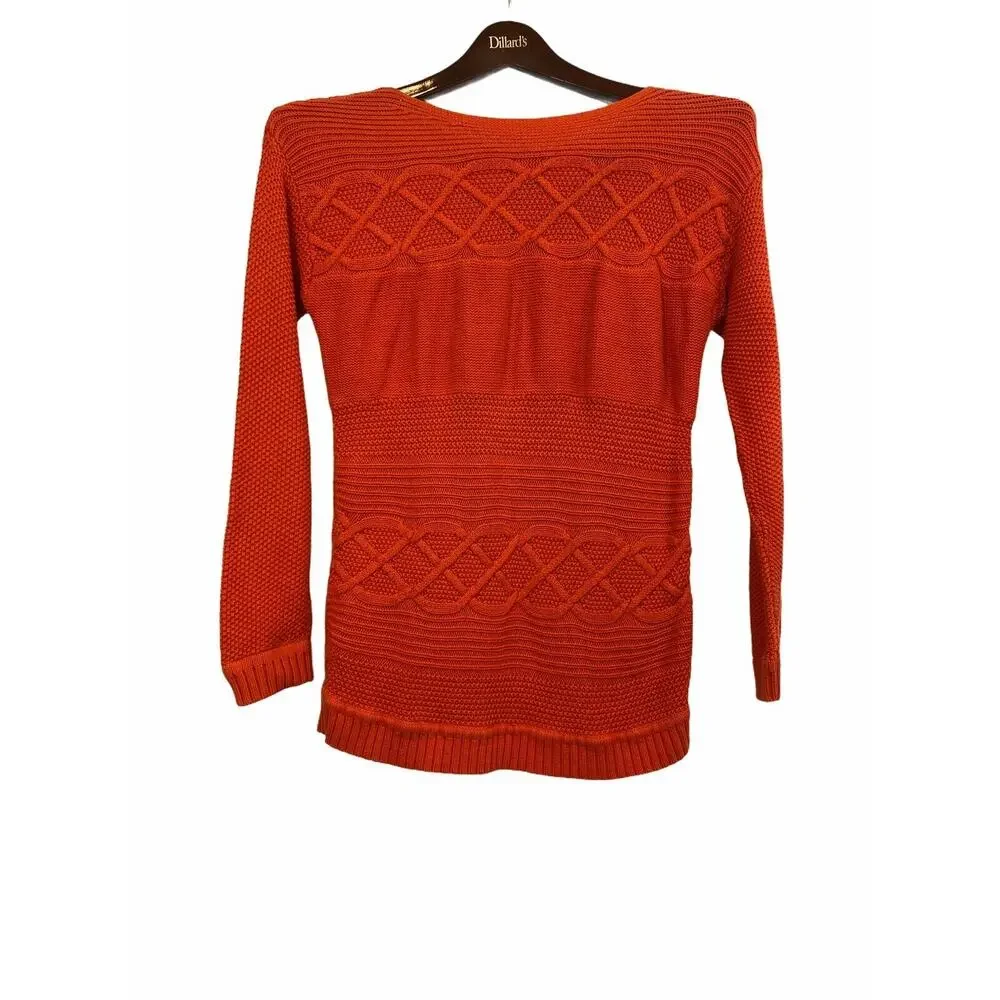 Talbots Orange Sweater Petite Medium Boat Neck Anchors Coastal Fisherman